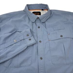 Orvis Trout Bum Mens XL Light Blue Vented Textured Long Sleeve Button Shirt